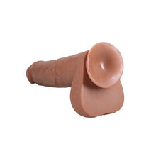 Dildo gros REALROCK Extra Long Dildo 15”, design realist cu testicule, bază cu ventuză, lungime 38.1 cm, diametru 7.6 cm, caramel