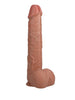 Dildo gros REALROCK Extra Long Dildo 15”, design realist cu testicule, bază cu ventuză, lungime 38.1 cm, diametru 7.6 cm, caramel