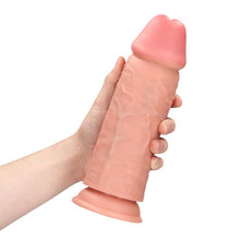 Dildo gros REALROCK Extra Thick Dildo 9”, design realist, bază cu ventuză, lungime 22.9 cm, diametru 7.6 cm, culoarea pielii