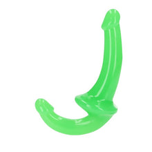 Dildo dublu REALROCK Glow In The Dark Dildo 6”, strap-on fără ham, din TPE, lungime 20 cm, verde fosforescent