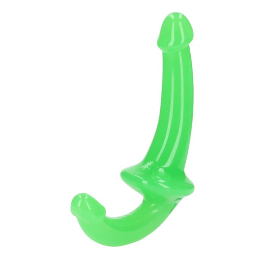 Dildo dublu REALROCK Glow In The Dark Dildo 6”, strap-on fără ham, din TPE, lungime 20 cm, verde fosforescent