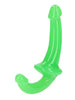 Dildo dublu REALROCK Glow In The Dark Dildo 6”, strap-on fără ham, din TPE, lungime 20 cm, verde fosforescent