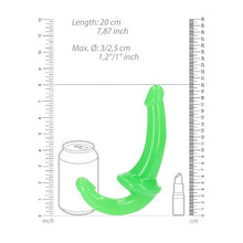 Dildo dublu REALROCK Glow In The Dark Dildo 6”, strap-on fără ham, din TPE, lungime 20 cm, verde fosforescent