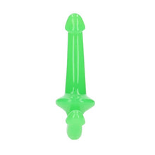 Dildo dublu REALROCK Glow In The Dark Dildo 6”, strap-on fără ham, din TPE, lungime 20 cm, verde fosforescent