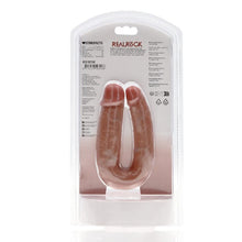 Dildo dublu REALROCK U Shape 5”, pentru dublă penetrare, compatibil cu ham strap-on, design realist, 12.7 cm, caramel