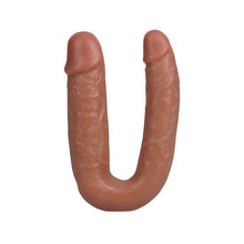 Dildo dublu REALROCK U Shape 5”, pentru dublă penetrare, compatibil cu ham strap-on, design realist, 12.7 cm, caramel