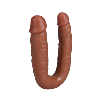 Dildo dublu REALROCK U Shape 5”, pentru dublă penetrare, compatibil cu ham strap-on, design realist, 12.7 cm, caramel