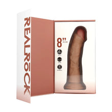 Vibrator REALROCK Vibrating & Rotating Dildo 8”, cu funcții de vibrație și rotație, bază cu ventuză, 20.3 cm, caramel
