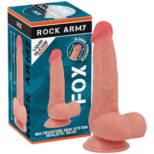 Dildo ROCK ARMY Liquid Silicone Fox, bază cu ventuză pentru fixare, din silicon hipoalergenic, lungime 19 cm, culoarea pielii