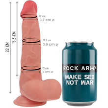 Dildo ROCK ARMY Liquid Silicone Ranger, bază cu ventuză pentru fixare, din silicon hipoalergenic, lungime 22 cm, culoarea pielii