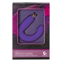 Vibrator dublu ROCKS OFF Groovy Chick, pentru stimulare clitoris și punctul G, 7 funcții de vibrație, rezistent la apă, mov