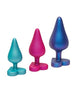 Set plug anal ROMP LUSTER Anal Training Kit, 3 dopuri de dimensiuni progresive, 7.4 cm - 10.5 cm, cu baze în formă de inimă, multicolore