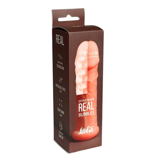 Manșon pentru extensia penisului LOLA Real Bubbles, +1 cm în lungime, +1.5 cm în grosime, culoarea pielii