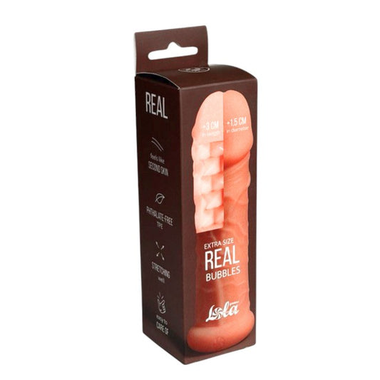 Manșon pentru extensia penisului LOLA Real Bubbles, +3 cm în lungime, +1.5 cm în grosime, culoarea pielii