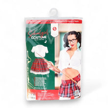 Costum sexy școlăriță S-LINE BY SHOTS Schoolgirl Costume, pentru roleplay, cămașă cu fustă în carouriu, mărime S/M, alb-roșu