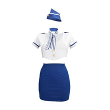 Lenjerie erotică 4 piese S-LINE Stewardess Costume, costum sexy stewardesă pentru roleplay, albastru și alb, mărime S/M