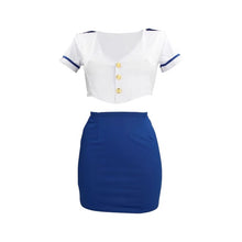 Lenjerie erotică 4 piese S-LINE Stewardess Costume, costum sexy stewardesă pentru roleplay, albastru și alb, mărime S/M