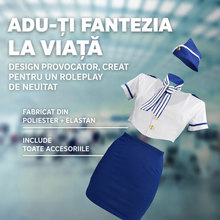 Lenjerie erotică 4 piese S-LINE Stewardess Costume, costum sexy stewardesă pentru roleplay, albastru și alb, mărime S/M