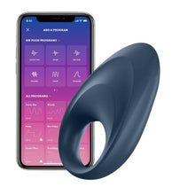 Inel vibrator SATISFYER - Mighty, control prin aplicatie, pentru stimularea erectiei, albastru