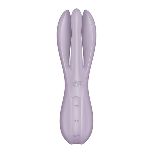 Stimulator clitoris și labii SATISFYER Threesome 2, cu 3 capete, 12 funcții de vibrație, rezistent la apă IPX7, mov violet