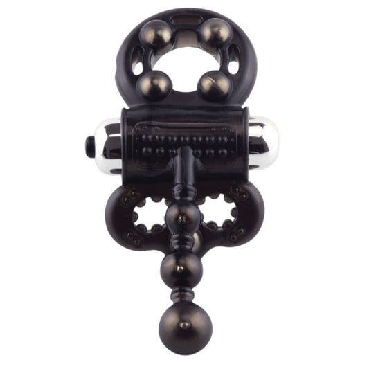 Inel vibrator pentru penis SCREAMING O Man Spark, cu inel pentru testicule, vibrator bullet și bile metalice, negru