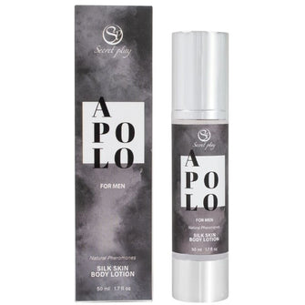 Loțiune pentru bărbați SECRET PLAY APOLO Silky Skin, pentru corp, păr și masaj, cu feromoni, note de patchouli și scorțișoară, 50 ml