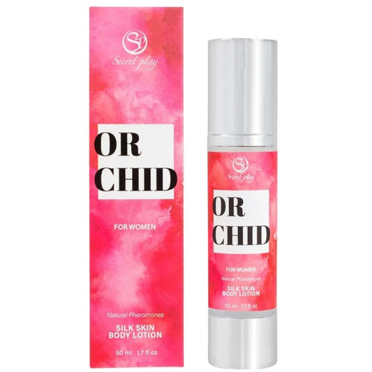 Loțiune pentru femei SECRET PLAY ORCHID Silky Skin, pentru corp, păr și masaj, cu feromoni, note de bergamotă și orhidee, 50 ml