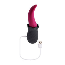 Stimulator clitoris SELOPA Tongue Vibrator, design în formă de limbă, 10 funcții de vibrație, din silicon moale, culoare negru cu roz, 14.8 cm