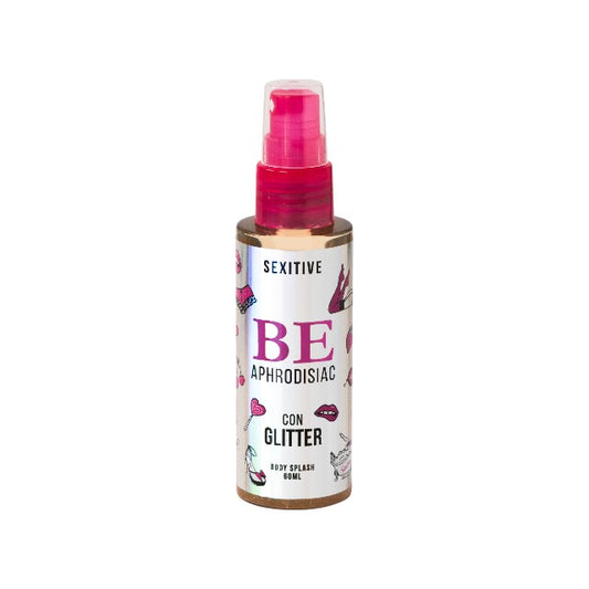 Spray cu feromoni pentru corp SEXITIVE Be Aphrodisiac Body Splash Glitter, pentru femei, cu sclipici, 60 ml
