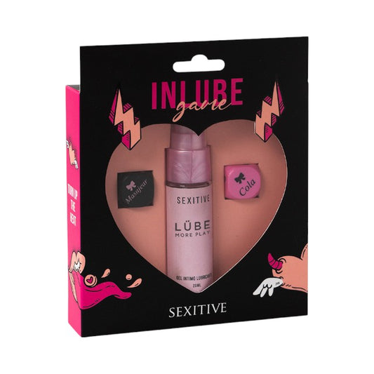 Joc erotic pentru cupluri SEXITIVE InLube Game, include 2 zaruri cu provocări senzuale și lubrifiant de 20 ml (instrucțiuni în limba spaniolă)
