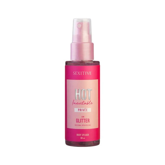 Spray cu feromoni pentru corp SEXITIVE Privée Body Splash Glitter, pentru femei, cu sclipici, note de bujor, ananas și frezie, 60 ml