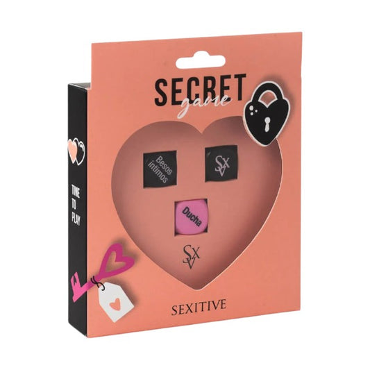 Joc erotic pentru cupluri SEXITIVE Secret Game, include 3 zaruri cu provocări, locații și timp (instrucțiuni în limba spaniolă)