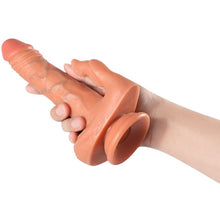 Vibrator dublu SHEQU Julian, cu telecomandă, funcții multiple de vibrație, realist cu testicule, lungime inserabilă 16 cm, culoarea pielii