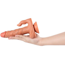 Vibrator dublu SHEQU Julian, cu telecomandă, funcții multiple de vibrație, realist cu testicule, lungime inserabilă 16 cm, culoarea pielii