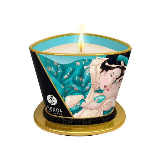 Lumânare pentru masaj SHUNGA Sensual - Island Blossoms, cu uleiuri 100% naturale, cu aromă de flori exotice, 170 ml