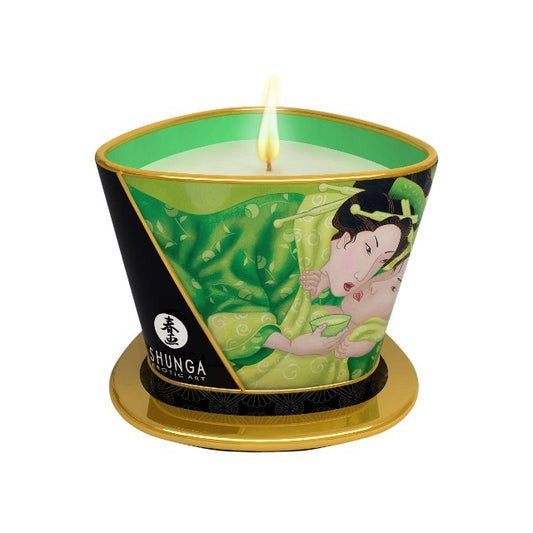 Lumânare pentru masaj SHUNGA Zenitude - Exotic Green Tea, cu uleiuri 100% naturale, cu aromă de ceai verde, 170 ml