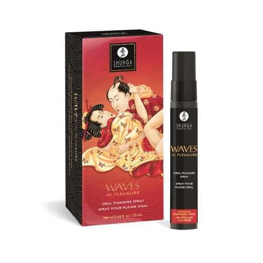 Spray pentru sex oral SHUNGA Waves Of Pleasure Strawberries Champagne, crește producția de salivă, aromă șampanie și căpșuni, 20 ml