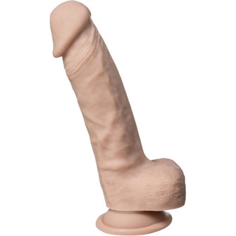 Dildo SILEX-D 8” Model 1, design realist cu testicule, reactiv la căldură, bază cu ventuză, lungime 21 cm, culoarea pielii