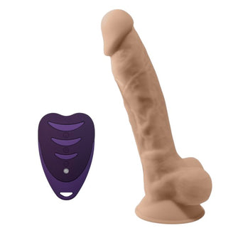 Dildo vibrator SILEX-D 8” Model 1, realist cu testicule, control prin telecomandă, 10 funcții de vibrații, 20 cm, culoarea pielii