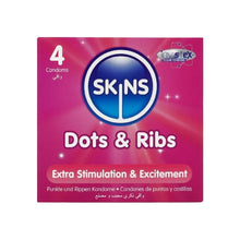 Prezervative SKINS Dots & Ribs Premium Condoms, texturate pentru stimulare intensă, din latex, 4 bucăți