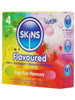 Prezervative SKINS Flavoured, cu 4 arome (banană, mentă, căpșuni și bubblegum), din latex, 4 bucăți