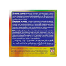 Prezervative SKINS Flavoured, cu 4 arome (banană, mentă, căpșuni și bubblegum), din latex, 4 bucăți