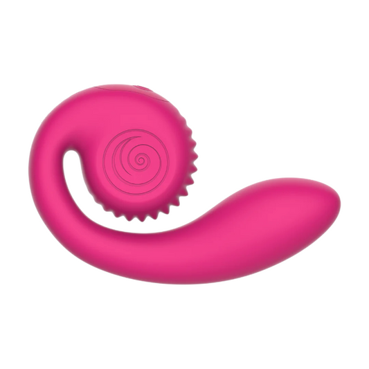 Vibrator dublu SNAIL VIBE Gizi Lite Dual G-spot, cu stimulator clitoris curbat, 5 funcții de vibrație, rezistent la apă, roz