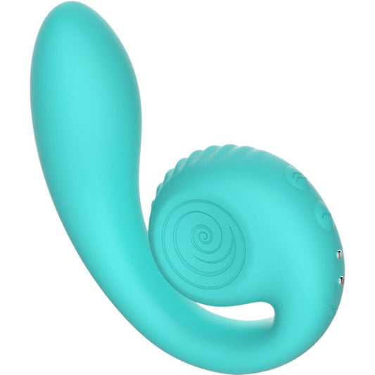 Vibrator dublu SNAIL VIBE Gizi, cu striații și stimulator clitoris curbat, 5 funcții de vibrație, 5 viteze, silențios, albastru