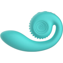 Vibrator dublu SNAIL VIBE Gizi, cu striații și stimulator clitoris curbat, 5 funcții de vibrație, 5 viteze, silențios, albastru