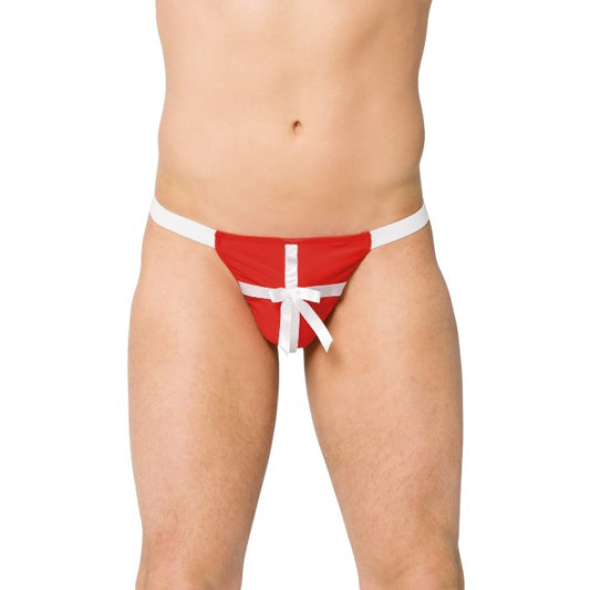 Chilot tanga bărbați SOFTLINE Thong 4439, lenjerie sexy cu design de cadou cu fundă, roșu și alb, mărime S/L