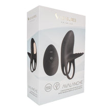 Inel vibrator pentru penis S PLEASURES Avalanche, cu inel pentru testicule, control prin telecomandă, 10 funcții de vibrație, negru