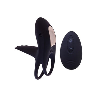 Inel vibrator pentru penis S PLEASURES Avalanche, cu inel pentru testicule, control prin telecomandă, 10 funcții de vibrație, negru