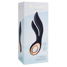Vibrator dublu S PLEASURES Caress, design ergonomic, 7 funcții de vibrație, rezistent la apă, din silicon flexibil, culoare negru cu auriu