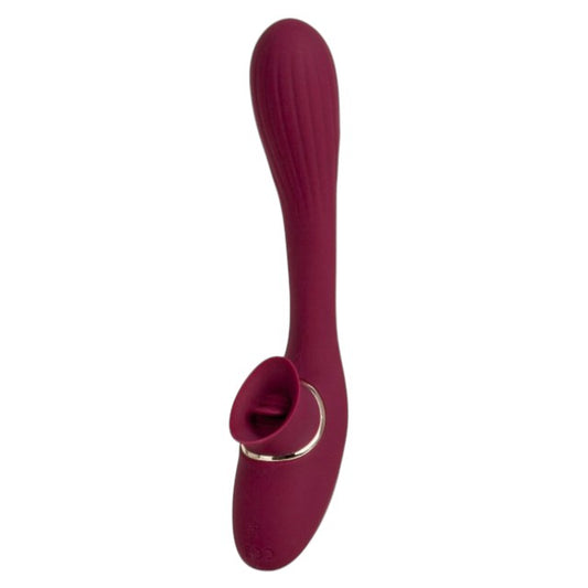 Vibrator dublu S PLEASURES Dual Pleasure, pentru clitoris și punctul G, 10 funcții de vibrație, rezistent la apă, culoare roșu